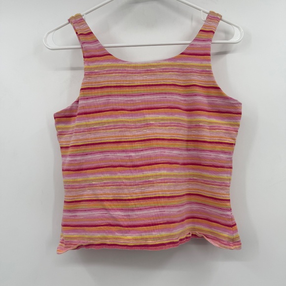 J Jill Top Women Medium Pink Shelf Bra Tank Sleeveless Striped ScoopNeck Stretch - Picture 3 of 10